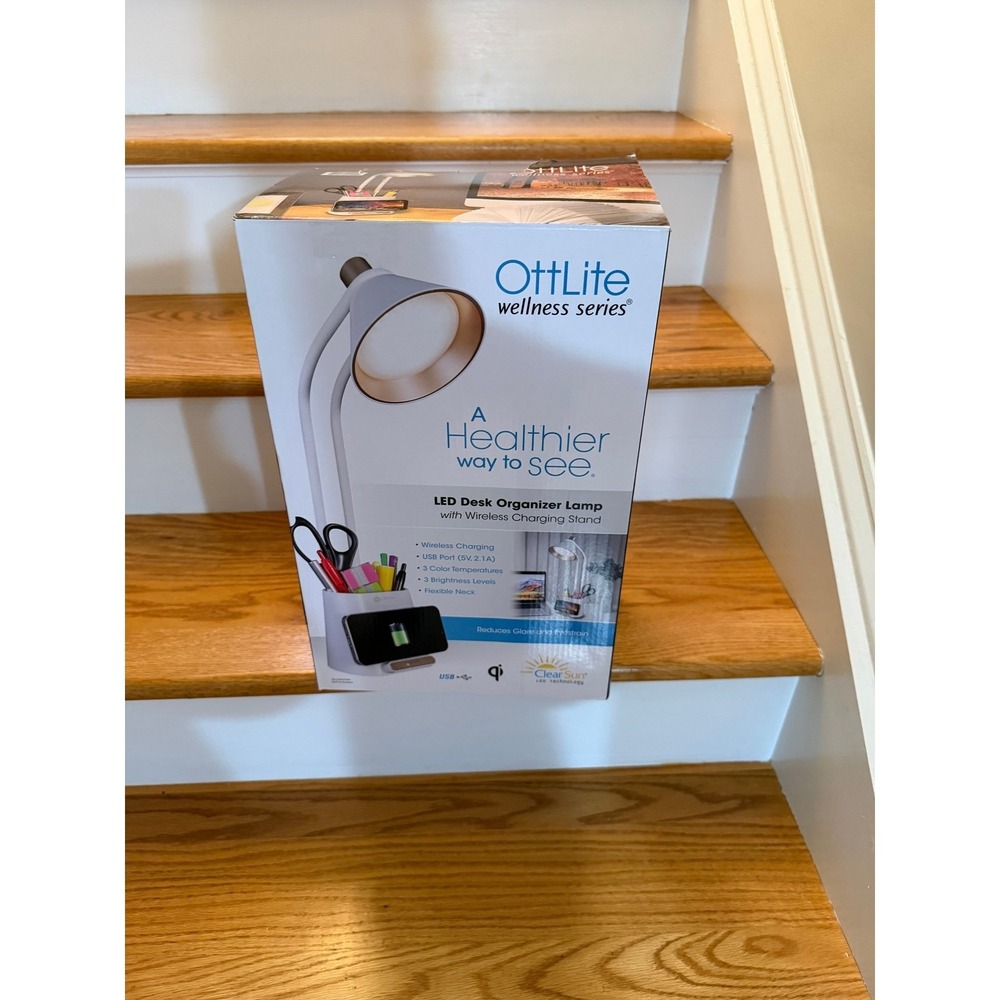 OttLite LED Desk Lamp Wireless Charging Stand & Organizer Wellness Series NOB